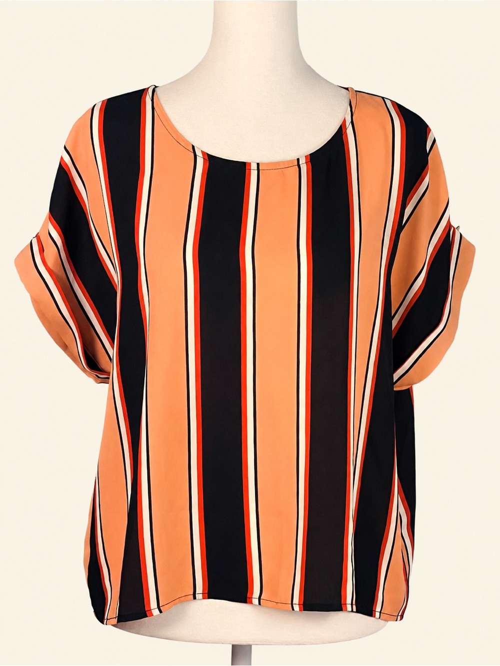 Forever 21 Light Salmon and Navy Stripe Boxy Blouse | Size M